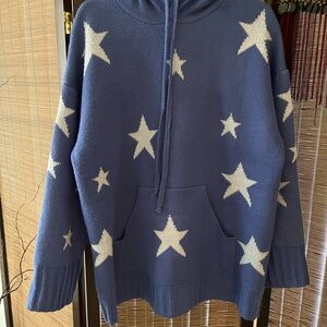 Blue Star Patterned Women's Sweater Hoodie